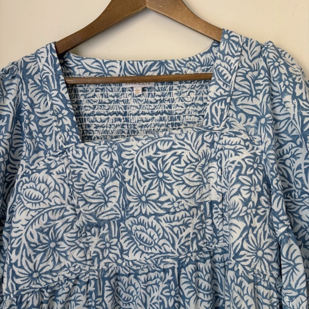 Anna Cate Blue Floral Square Neck Dress Large Coastal Boho - Picture 2 of 8